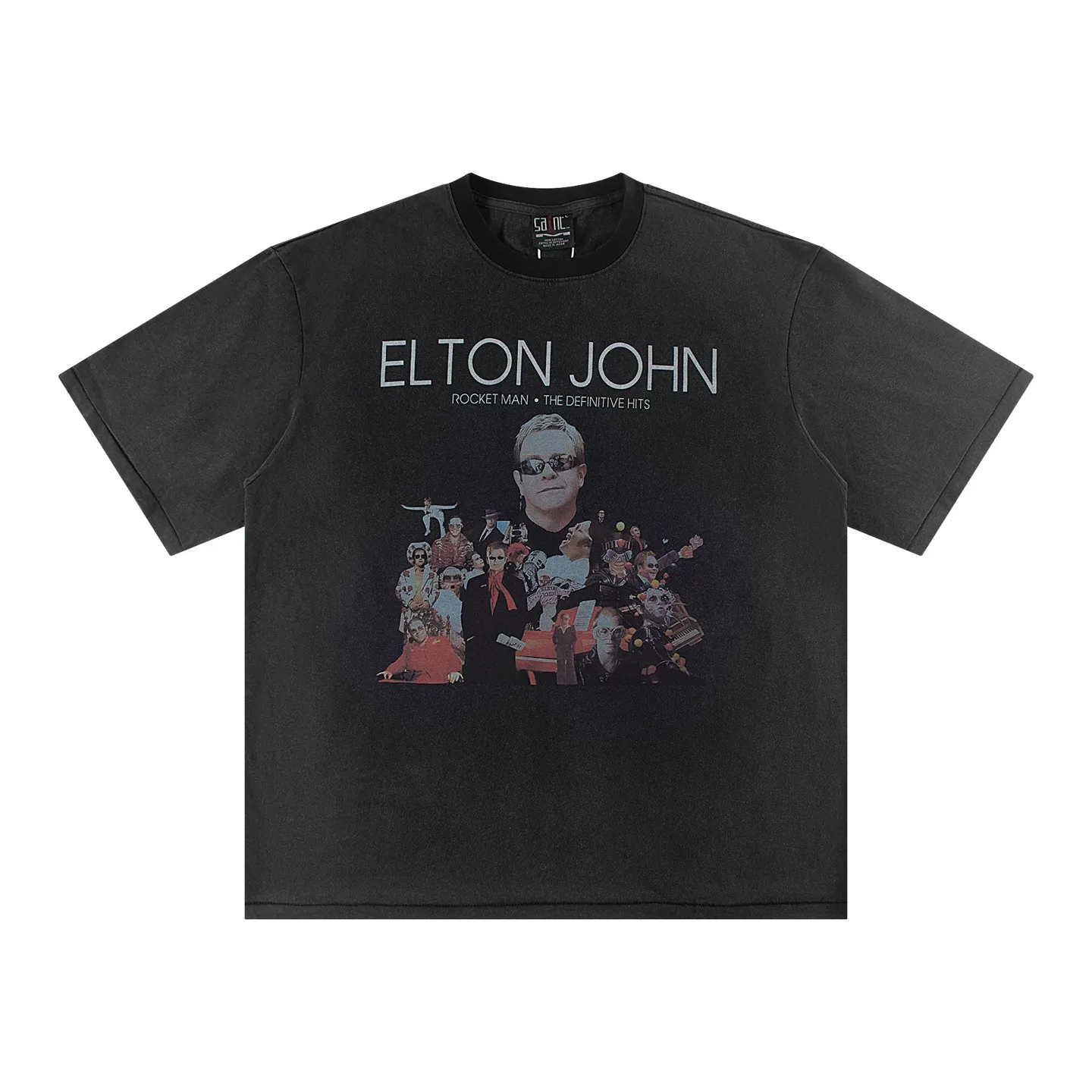 ♻️Style number: 875 P136 Washed T Vintage SAINT MICHACL x band theme print vintage short-sleeved high street washed distressed short-sleeved white ink direct-jet print Elton John Rocket man tour shirt-2007 High-density 280g pure cotton Comfortable feel and stiff silhouette Size: (S-M-L-XL) Color: Washed black